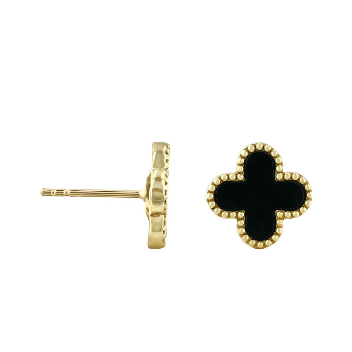 Soleil Collection 11.4mm x 11.4mm Petal Onyx Stud Earrings | 9K Solid Yellow Gold - Image 4