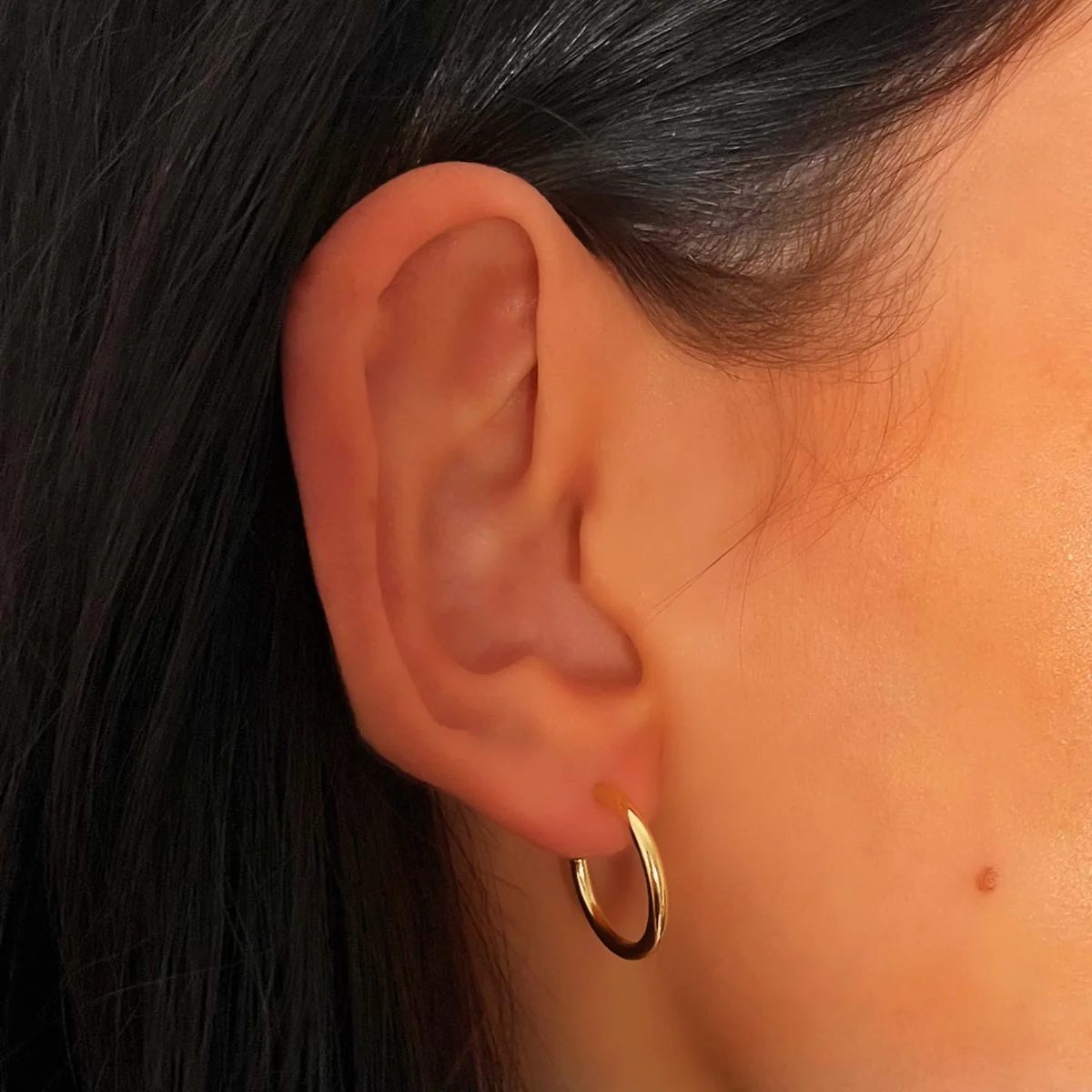 Soleil Collection 15mm Hoop Earrings | 9K Solid Yellow Gold - Image 4