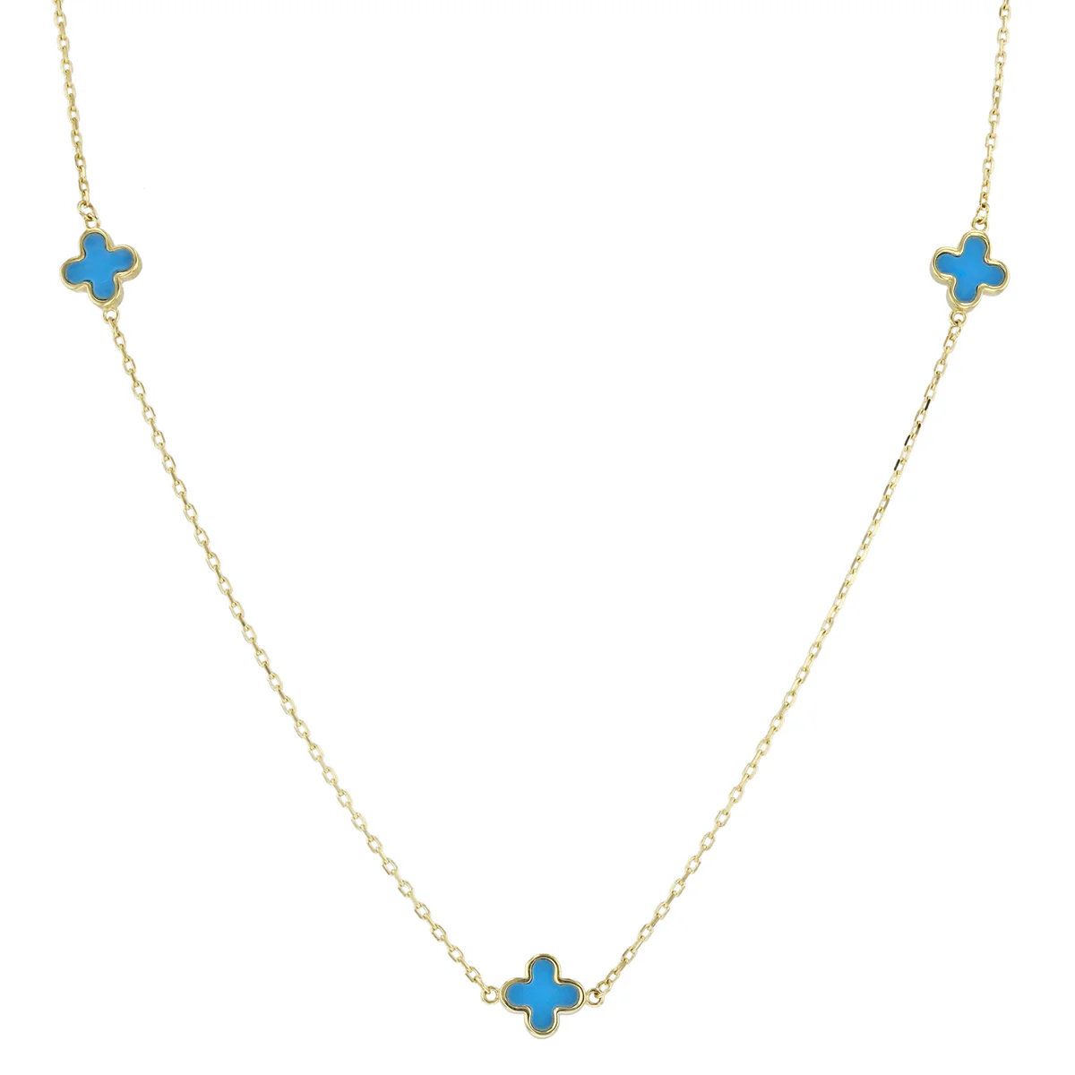 Soleil Collection 16"-17" Synthetic Turquoise Petal Necklace | 9K Solid Yellow Gold