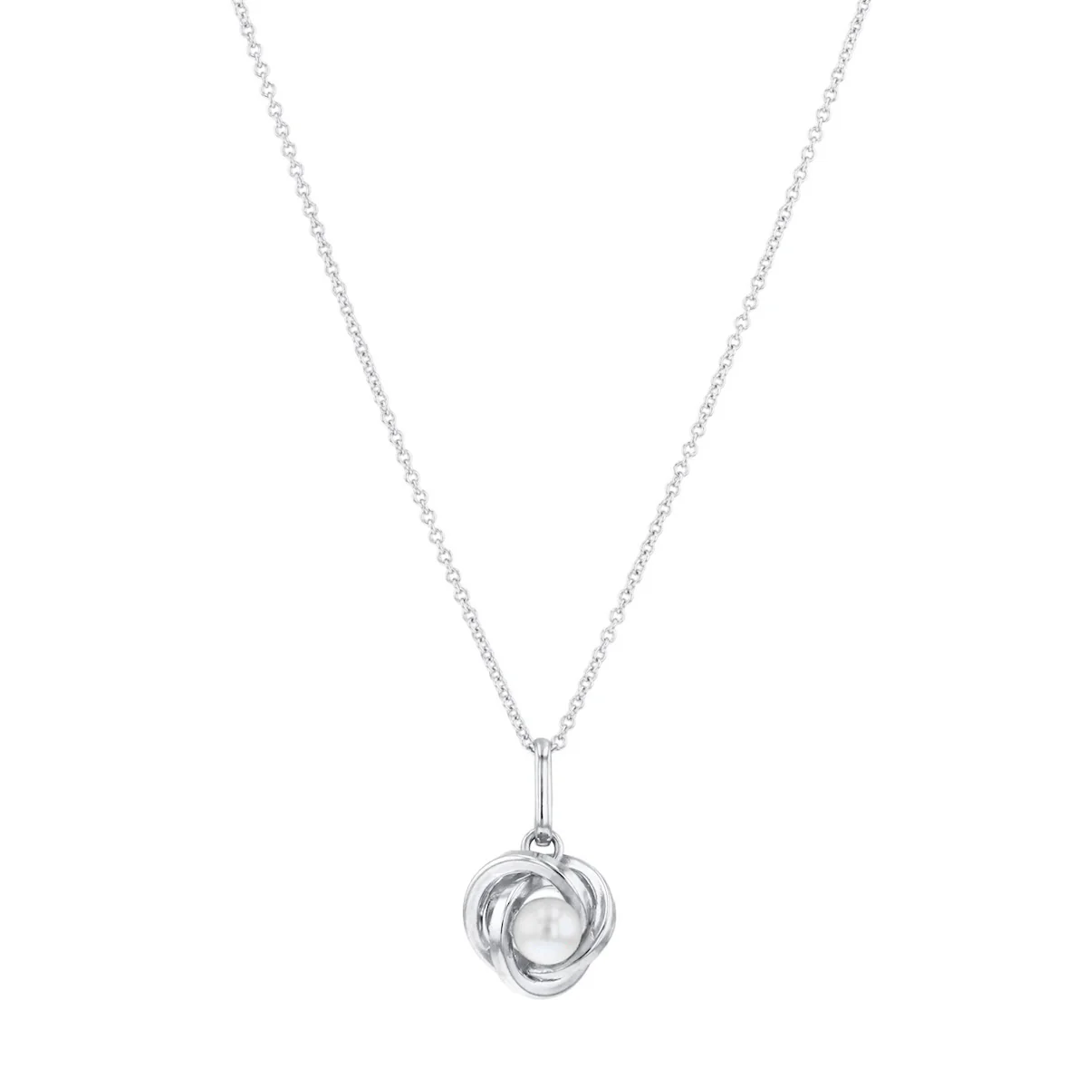 Soleil Collection 16"-18" Freshwater Pearl Knot Necklace | 9K White Gold