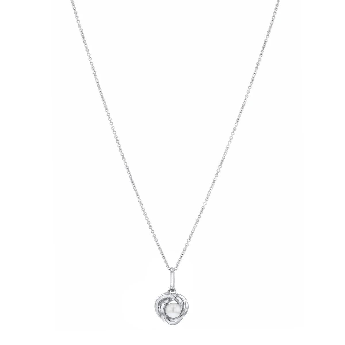 Soleil Collection 16"-18" Freshwater Pearl Knot Necklace | 9K White Gold - Image 2