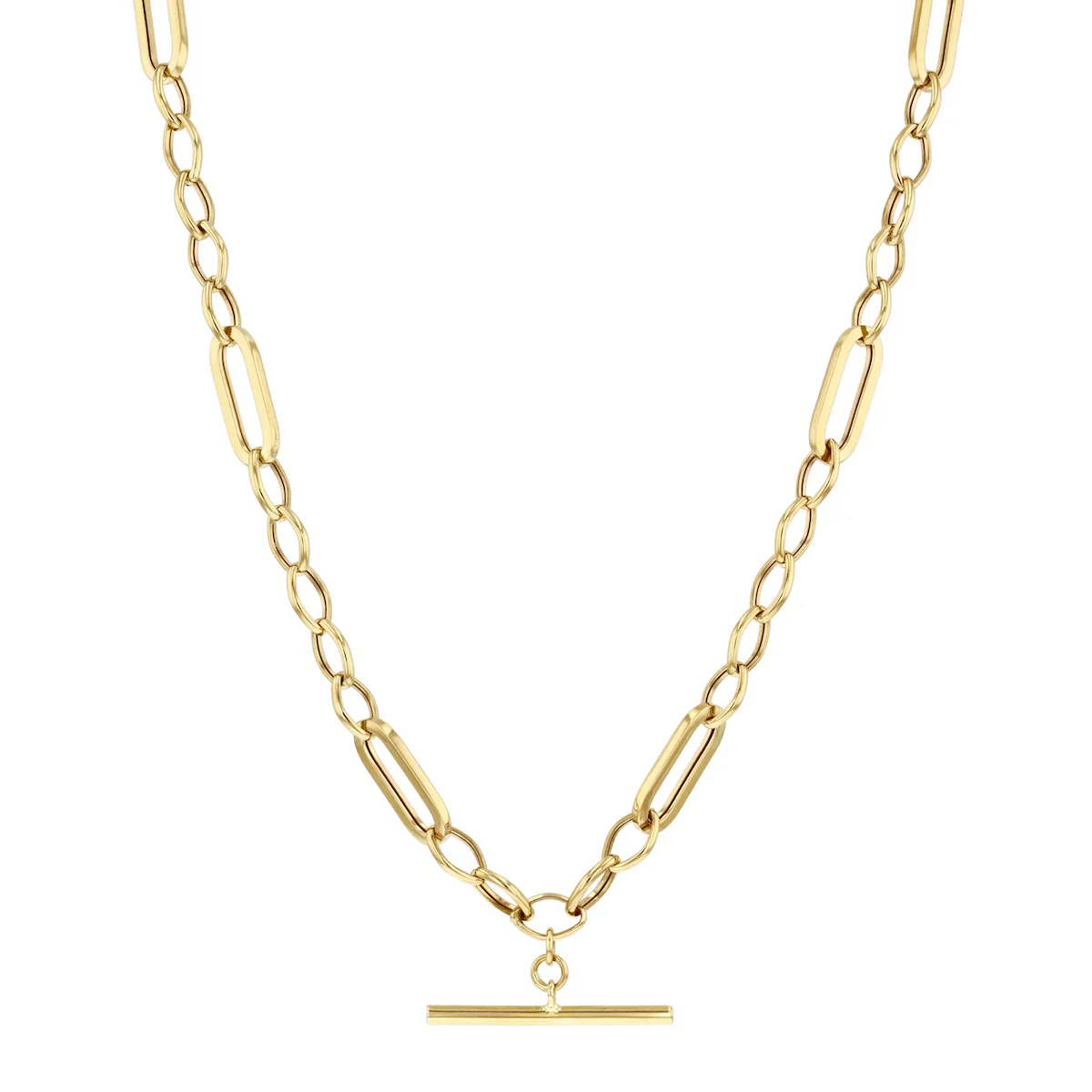 Soleil Collection 18" Belcher & Paperclip T-Bar Necklace | 9K Yellow Gold