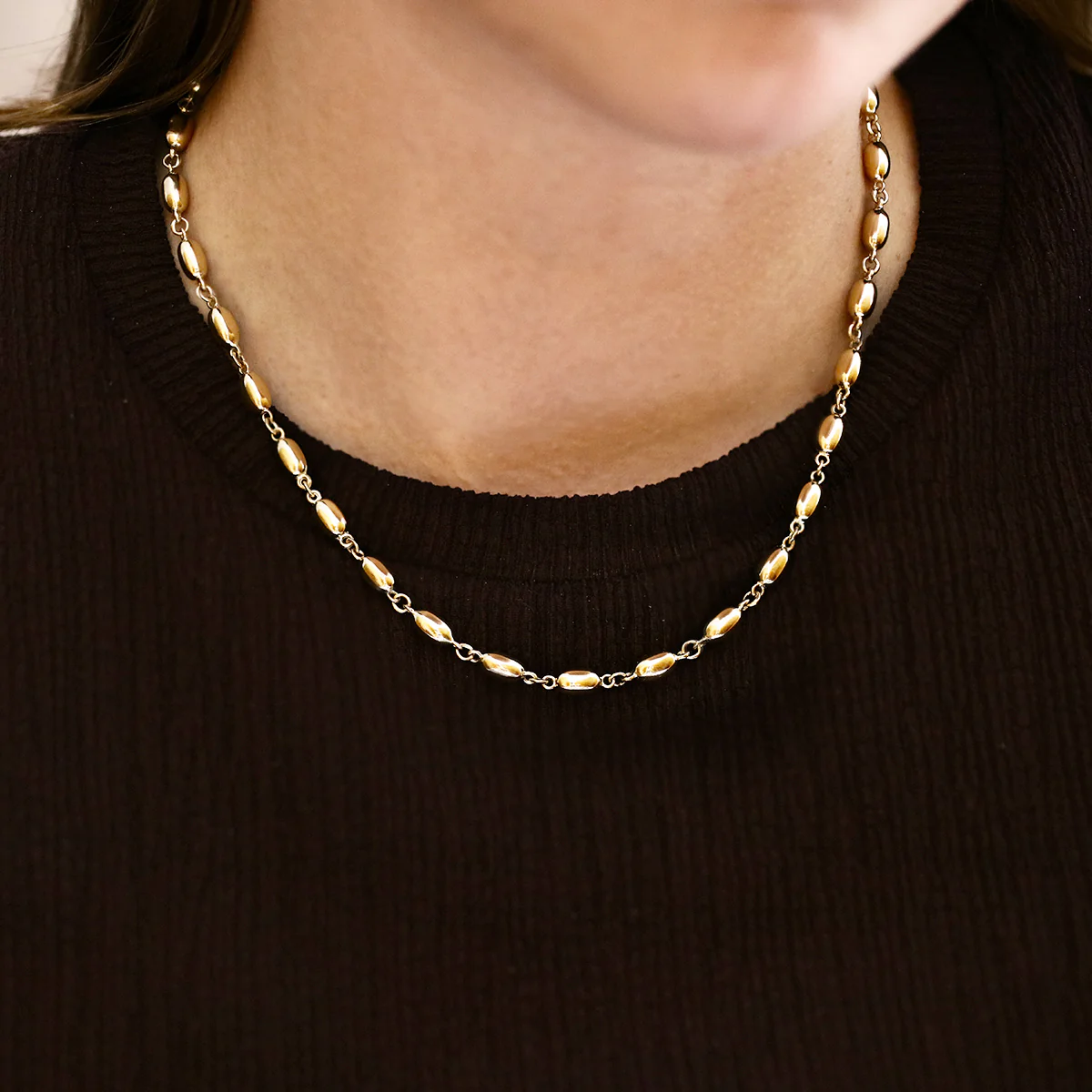 Soleil Collection 18" Elongated Bead Shaped Collarette | 9K Yellow Gold - Image 3