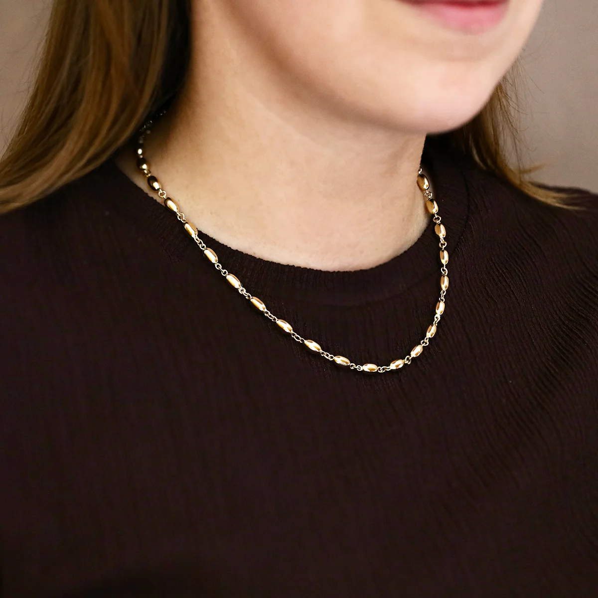Soleil Collection 18" Elongated Bead Shaped Collarette | 9K Yellow Gold - Image 4