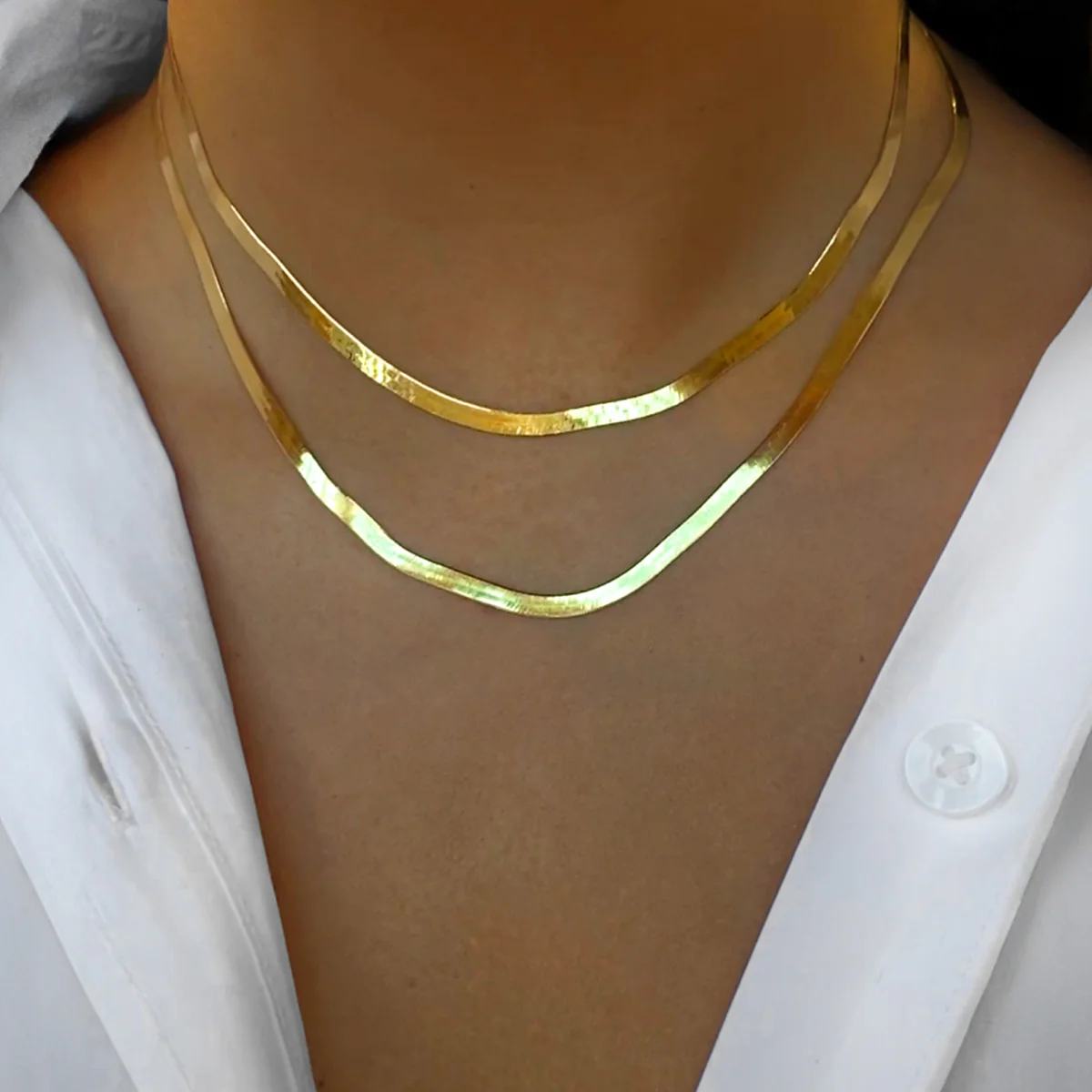 Soleil Collection 18'' Herringbone Necklace | 9K Solid Yellow Gold - Image 2