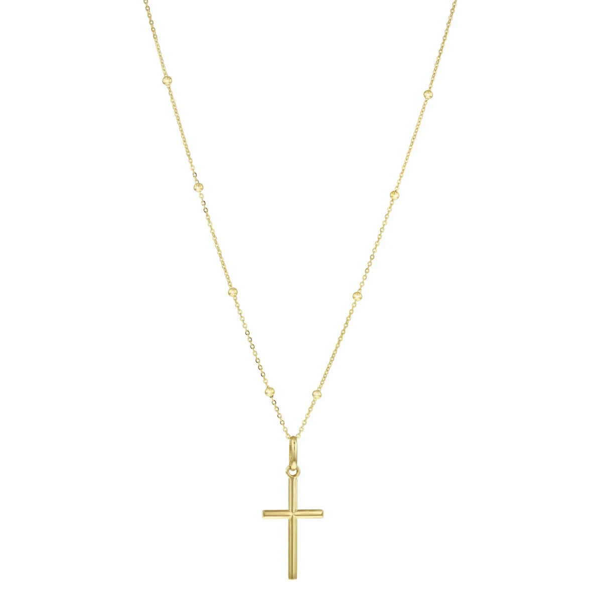 Soleil Collection 20" Petite Plain Cross and Beaded Chain Necklace | 9K Yellow Gold