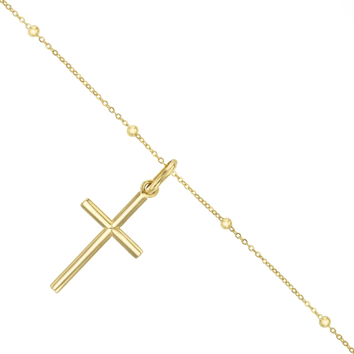 Soleil Collection 20" Petite Plain Cross and Beaded Chain Necklace | 9K Yellow Gold - Image 3