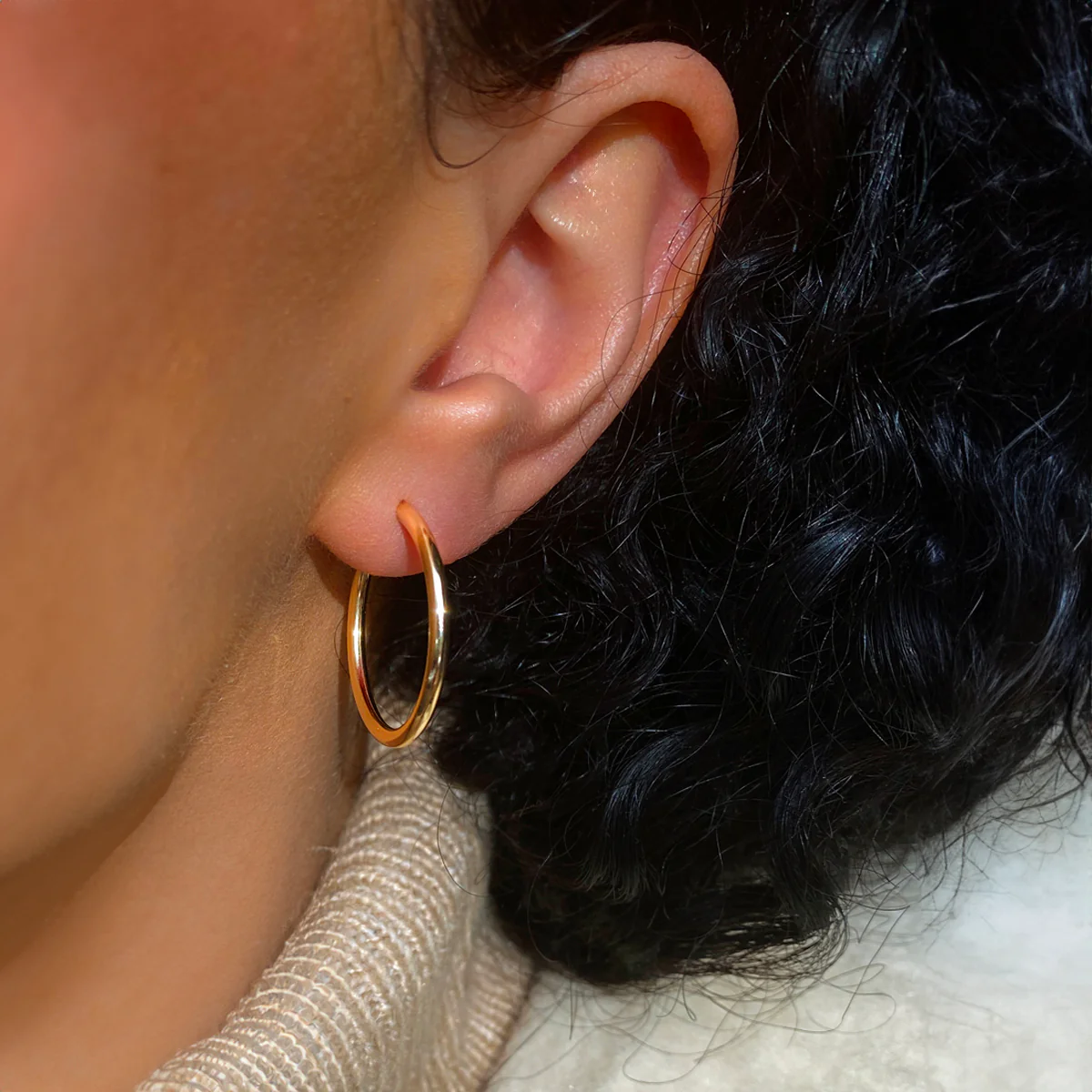 Soleil Collection  22mm Plain Hoops | 9K Solid Yellow Gold - Image 4