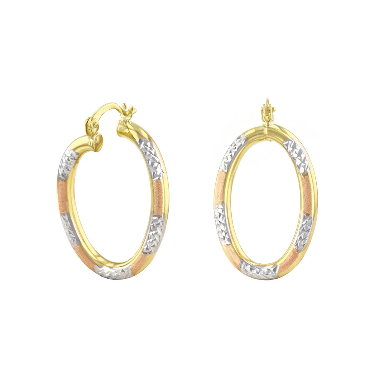 Soleil Collection 25mm Tri-Colour Hoop Earrings | 9K Gold