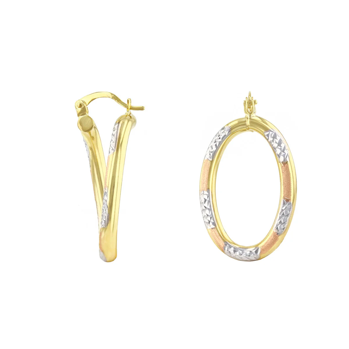 Soleil Collection 25mm Tri-Colour Hoop Earrings | 9K Gold - Image 4