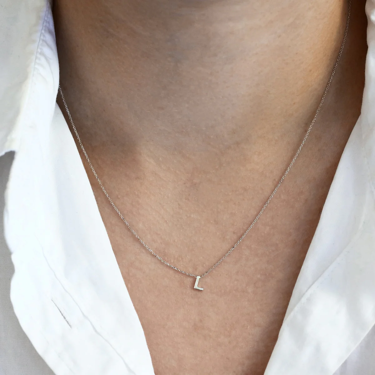 Soleil Collection 3.5mm x 5mm Initial Adjustable Necklace | 9K White Gold - Image 18