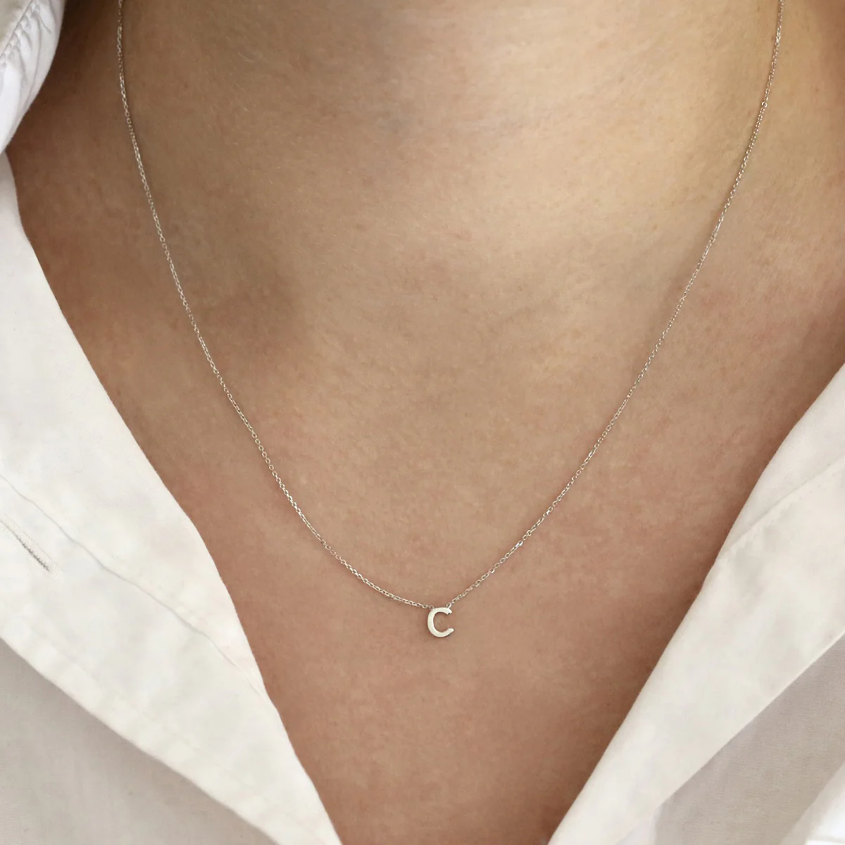 Soleil Collection 3.5mm x 5mm Initial Adjustable Necklace | 9K White Gold - Image 5