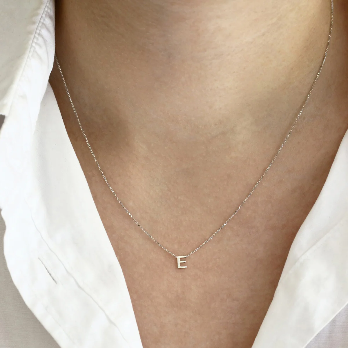 Soleil Collection 3.5mm x 5mm Initial Adjustable Necklace | 9K White Gold - Image 8