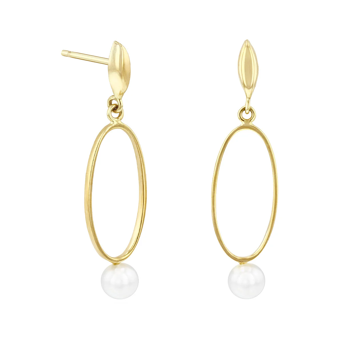 Soleil Collection 5mm Pearl Open Oval Link Drop Earrings | 9K Yellow Gold