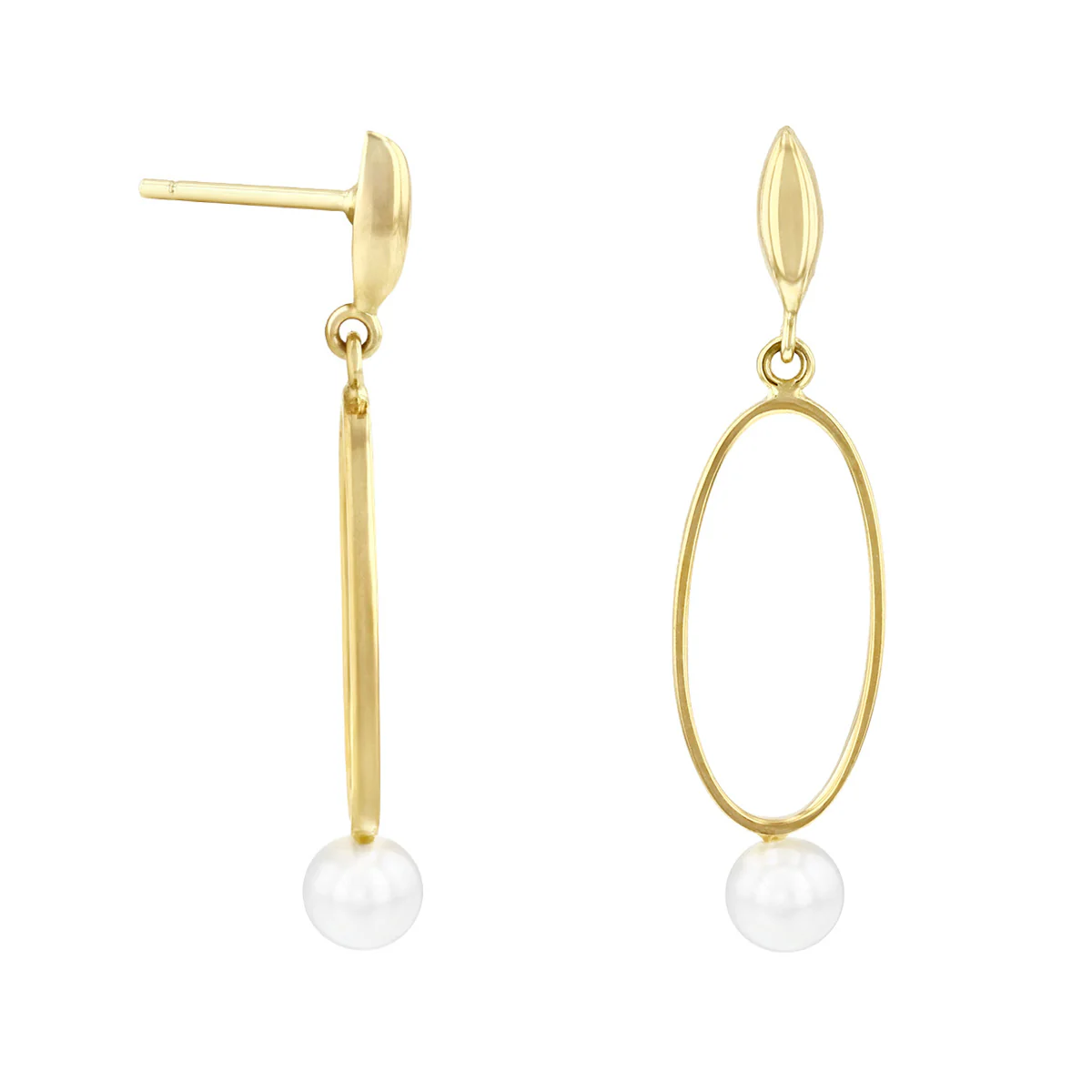 Soleil Collection 5mm Pearl Open Oval Link Drop Earrings | 9K Yellow Gold - Image 2