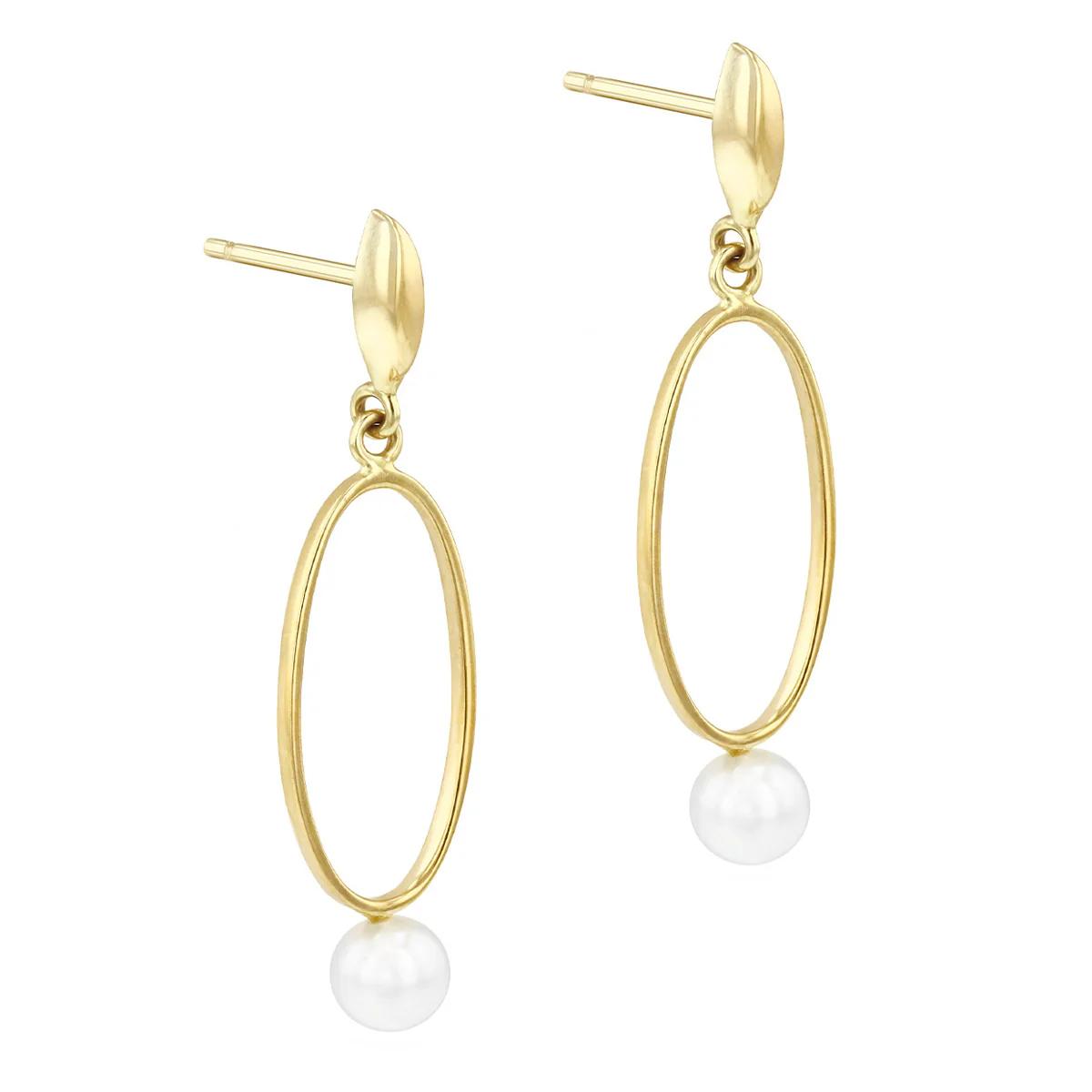 Soleil Collection 5mm Pearl Open Oval Link Drop Earrings | 9K Yellow Gold - Image 3