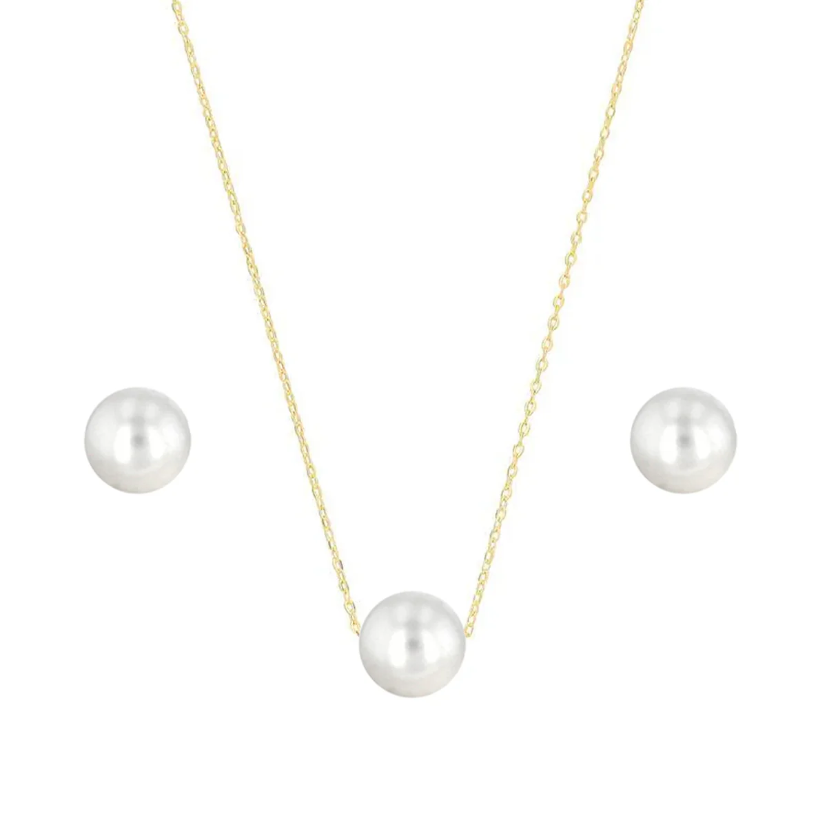 Soleil Collection 6mm Freshwater Pearl Earring and Threaded Necklace Set | 9K Solid Yellow Gold