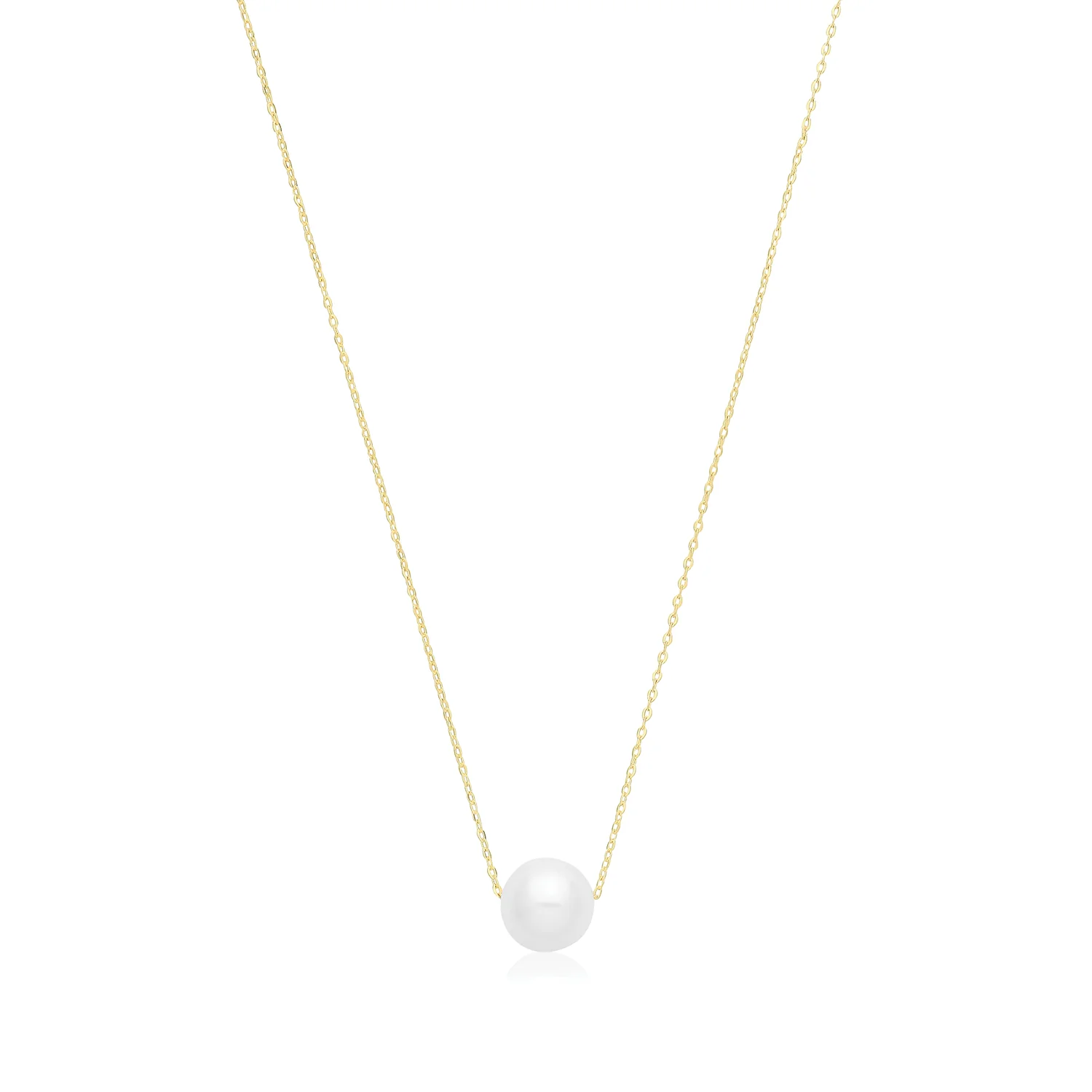 Soleil Collection 6mm Freshwater Pearl Earring and Threaded Necklace Set | 9K Solid Yellow Gold - Image 2