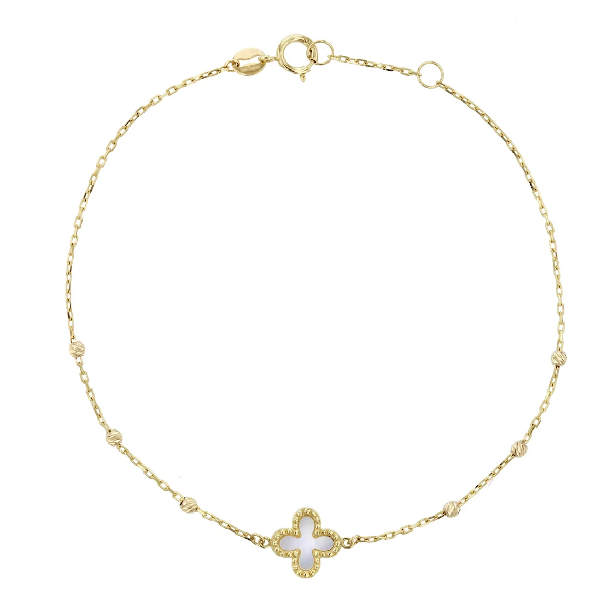 Soleil Collection 7.5"  Mother of Pearl Petal and Bead Bracelet | 9K Yellow Gold