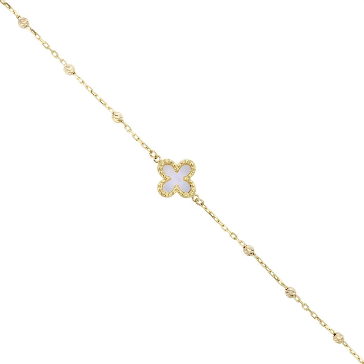 Soleil Collection 7.5"  Mother of Pearl Petal and Bead Bracelet | 9K Yellow Gold - Image 2