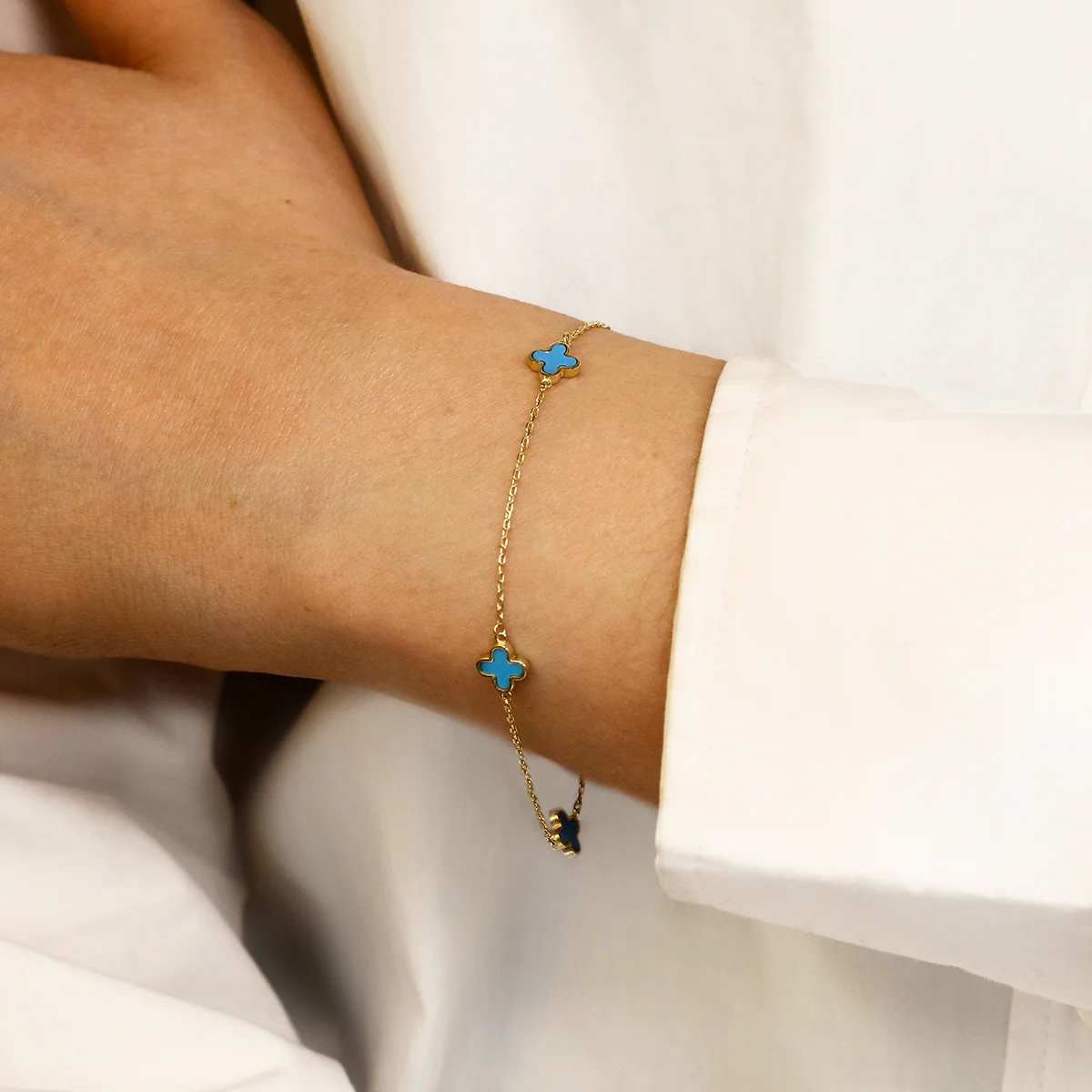 Soleil collection 7.5"  Turquoise Petal Bracelet | 9K Solid Yellow Gold - Image 3