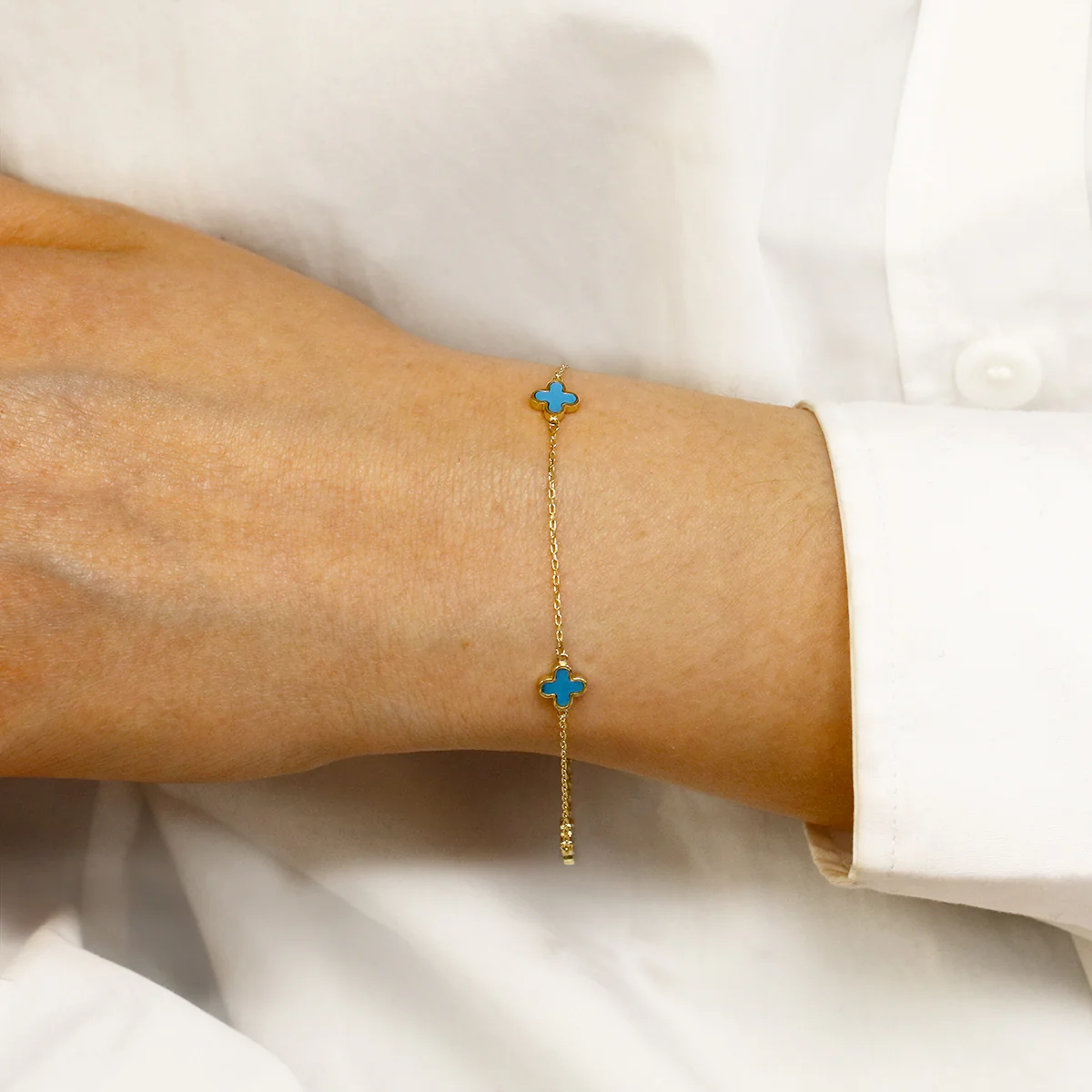 Soleil collection 7.5"  Turquoise Petal Bracelet | 9K Solid Yellow Gold - Image 4