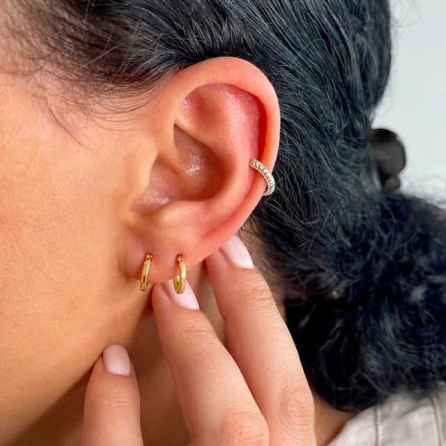 Soleil collection 8mm Hoop Earrings |  9K Solid Yellow Gold - Image 5