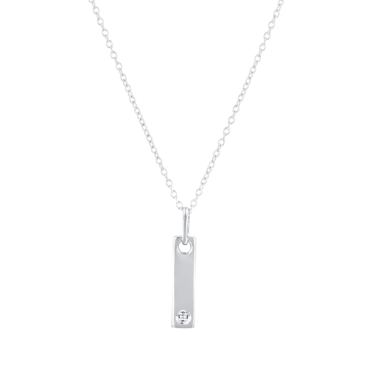 Soleil Collection Bar Pendant Set With Single Diamond | 9K White Gold