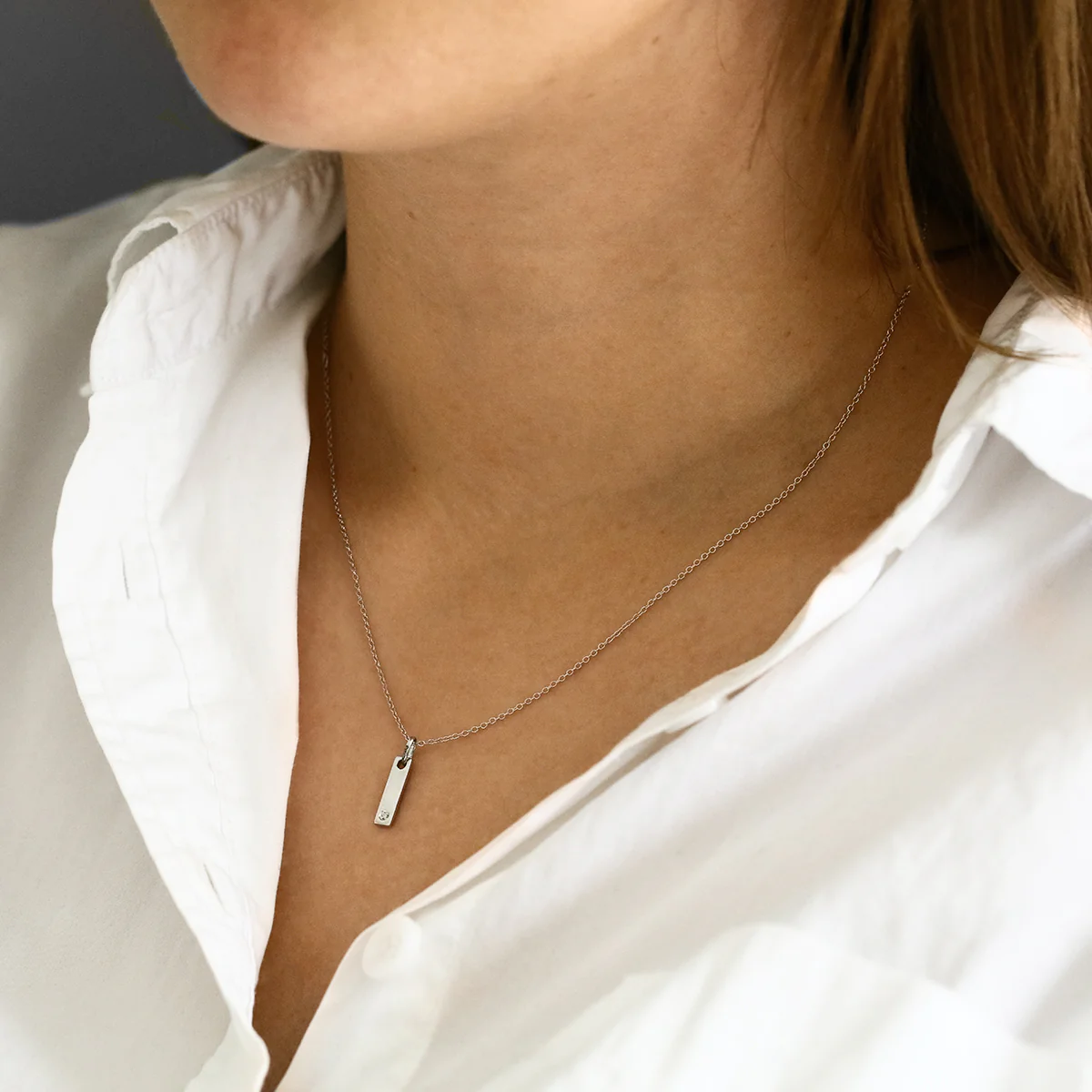 Soleil Collection Bar Pendant Set With Single Diamond | 9K White Gold - Image 4