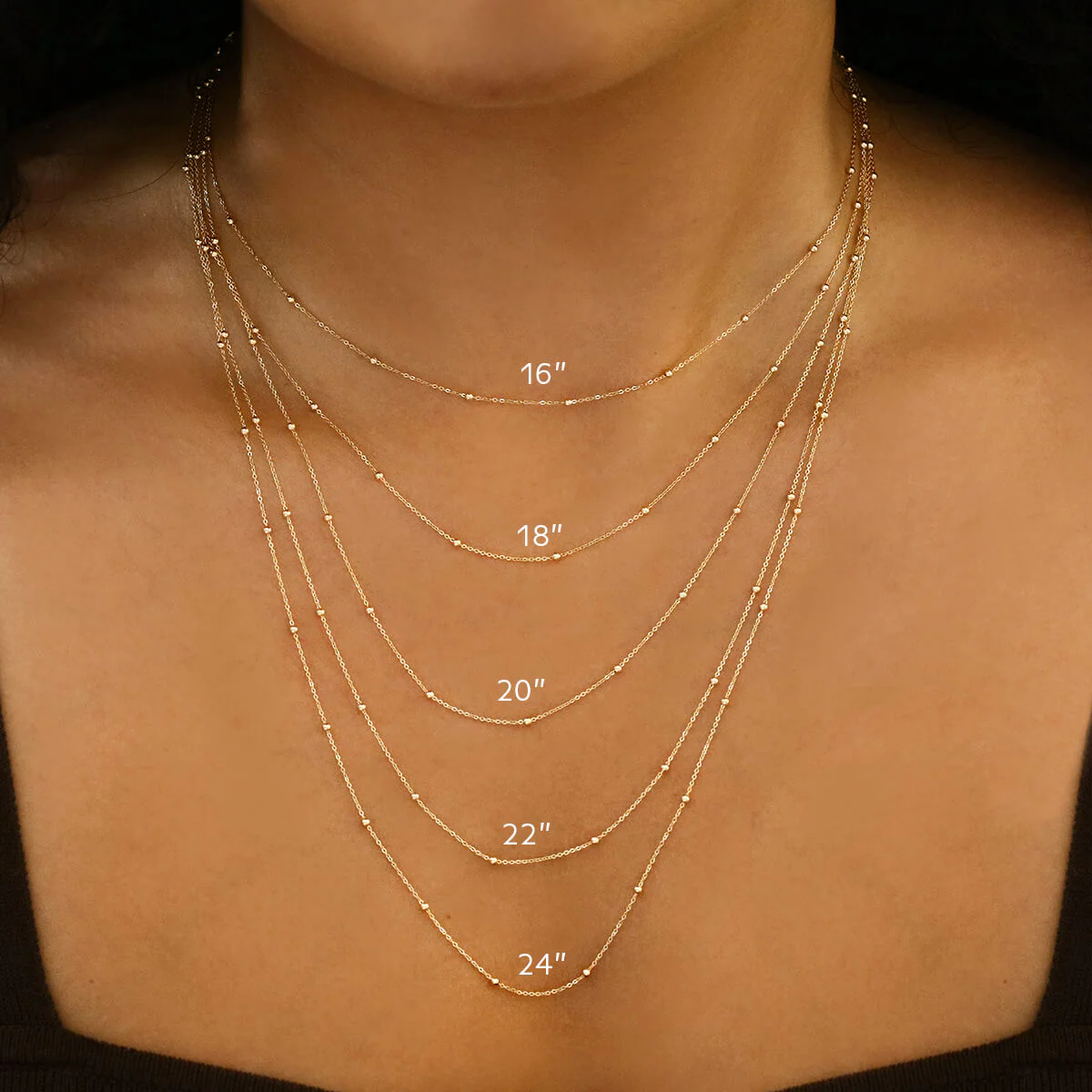 Soleil Collection Beaded Chain Necklace | 9K Solid White Gold - Image 3