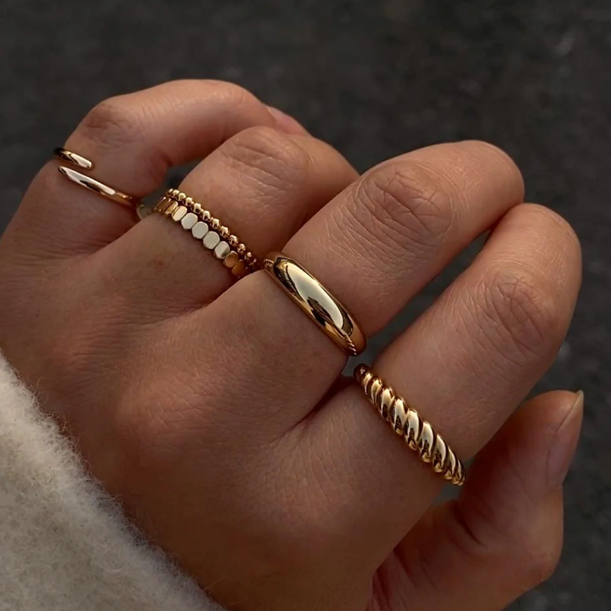 Soleil Collection Beaded Stacking Ring | 9K Solid Yellow Gold - Image 5