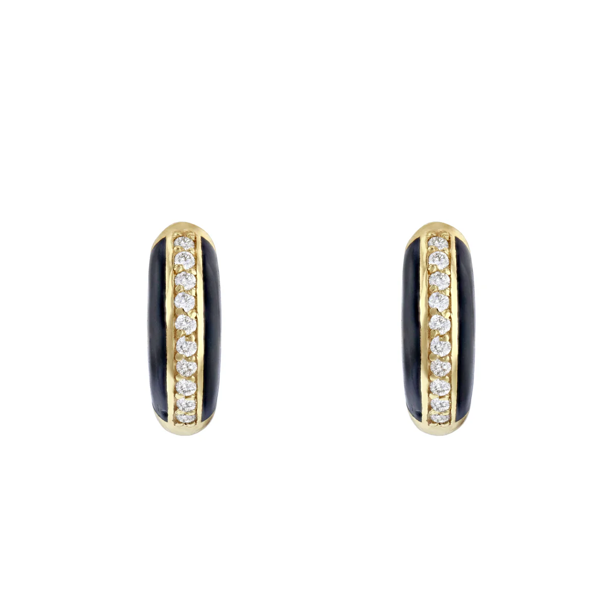 Soleil Collection Black Enamel and Diamond Huggy Earrings | 9K Solid Yellow Gold - Image 3