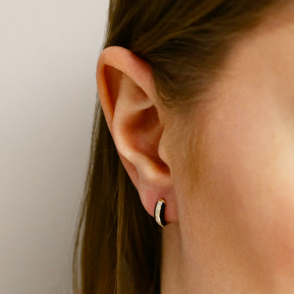 Soleil Collection Black Enamel and Diamond Huggy Earrings | 9K Solid Yellow Gold - Image 5