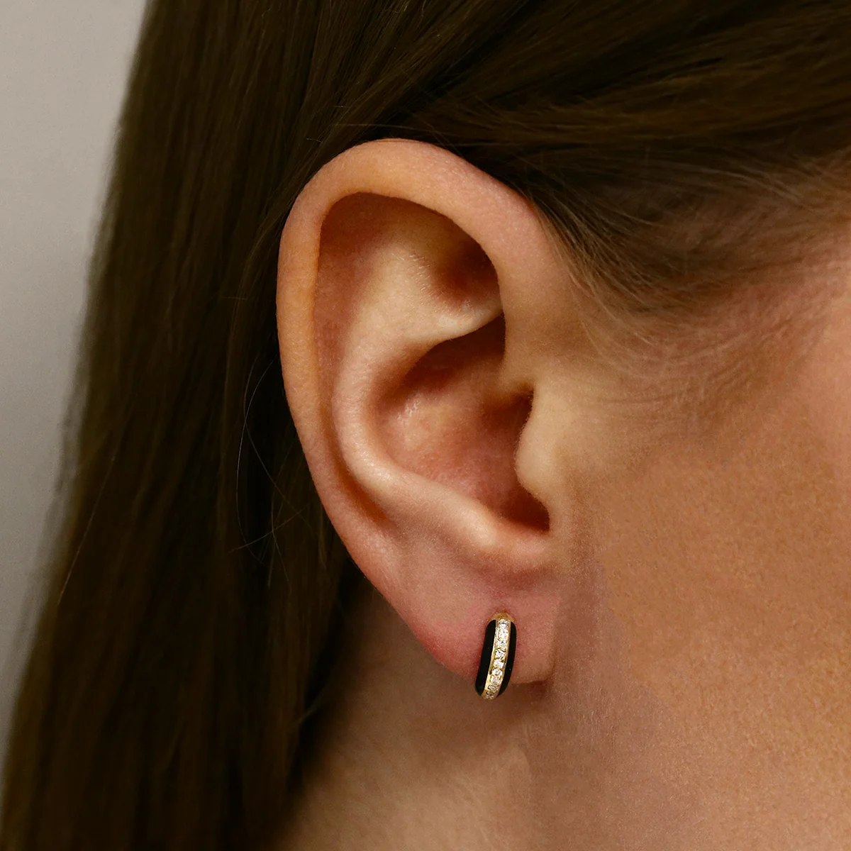 Soleil Collection Black Enamel and Diamond Huggy Earrings | 9K Solid Yellow Gold - Image 6