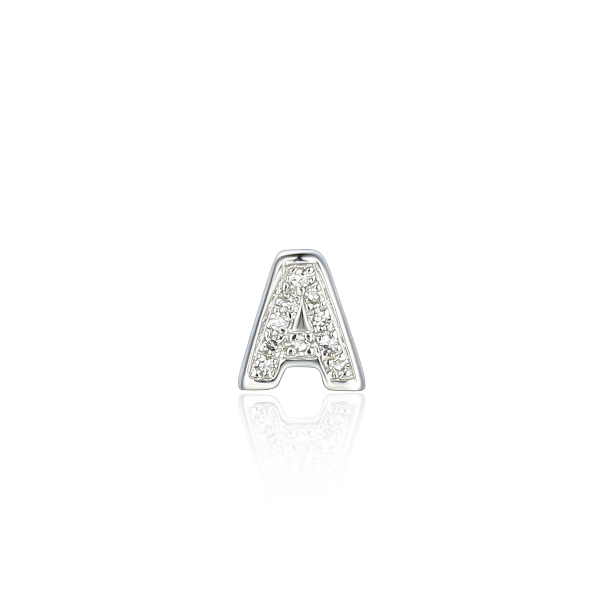 Soleil Collection Diamond A Single Stud Earrings | 9K Solid White Gold