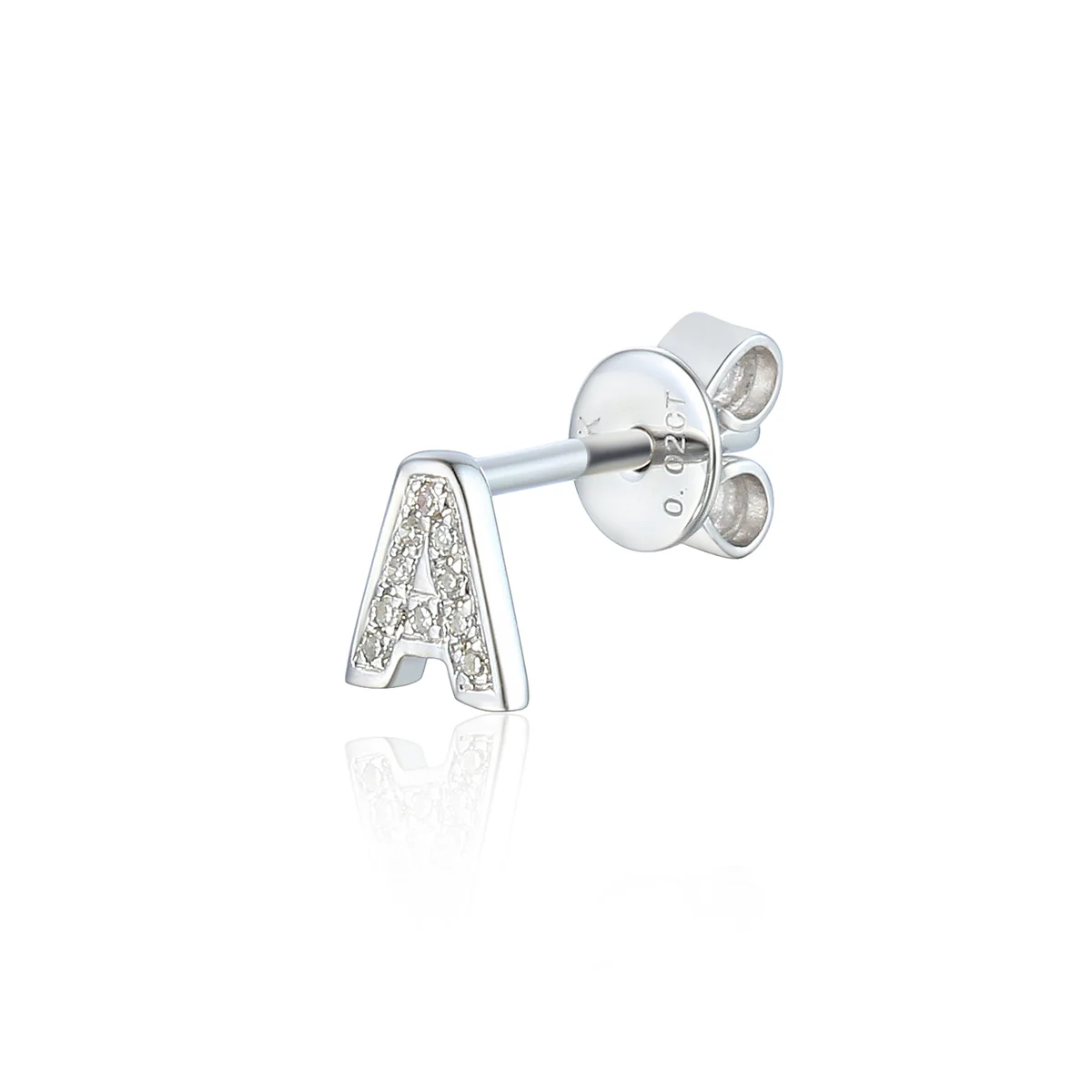 Soleil Collection Diamond A Single Stud Earrings | 9K Solid White Gold - Image 2