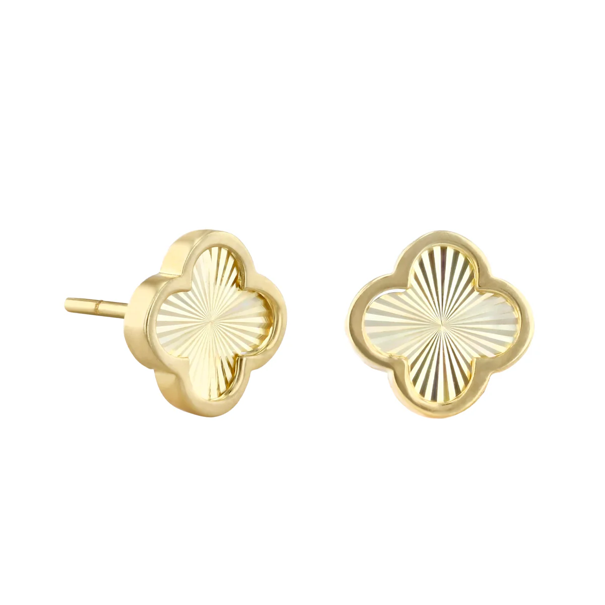 Soleil Collection Diamond Cut Petal Motif Stud Earrings | 9K Yellow Gold