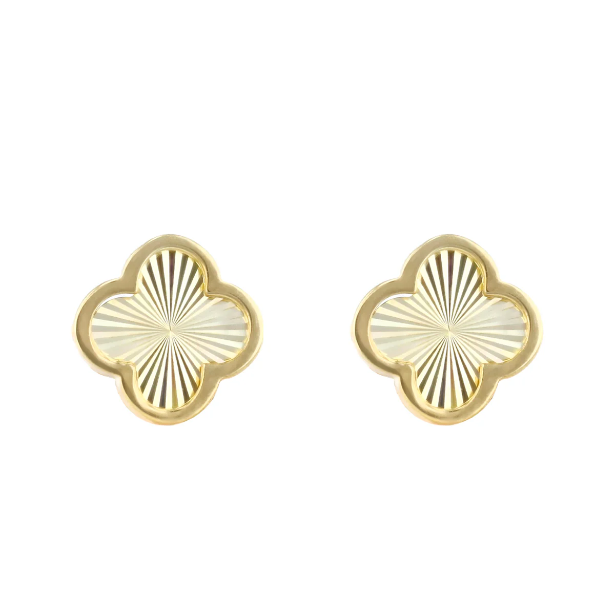 Soleil Collection Diamond Cut Petal Motif Stud Earrings | 9K Yellow Gold - Image 2