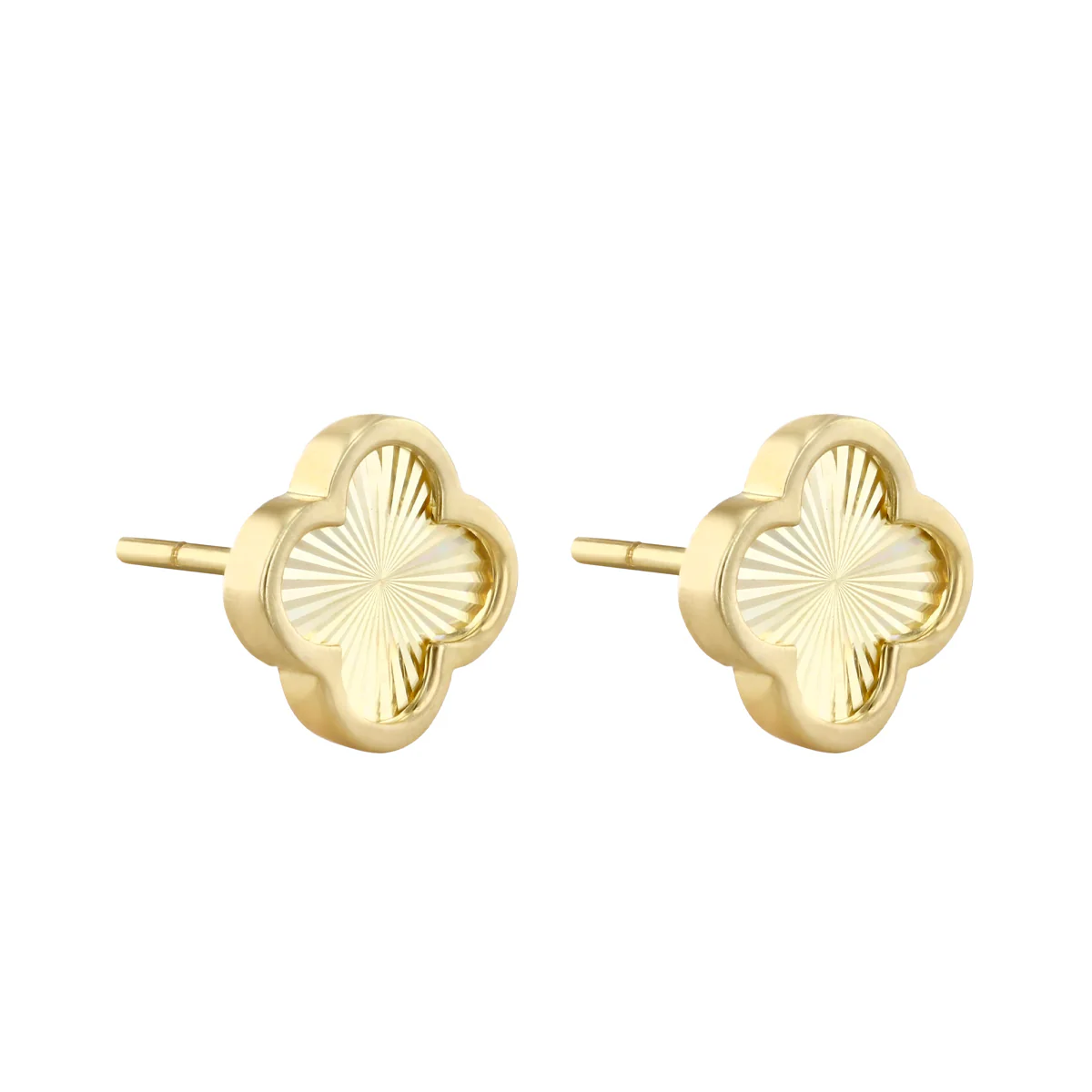 Soleil Collection Diamond Cut Petal Motif Stud Earrings | 9K Yellow Gold - Image 3