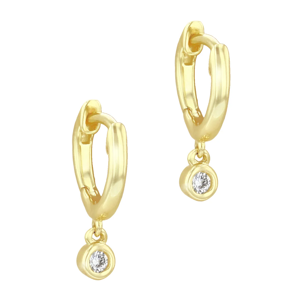 Soleil Collection Diamond Drop Bezel Set Huggie Earrings | 9K Solid Yellow Gold - Image 2