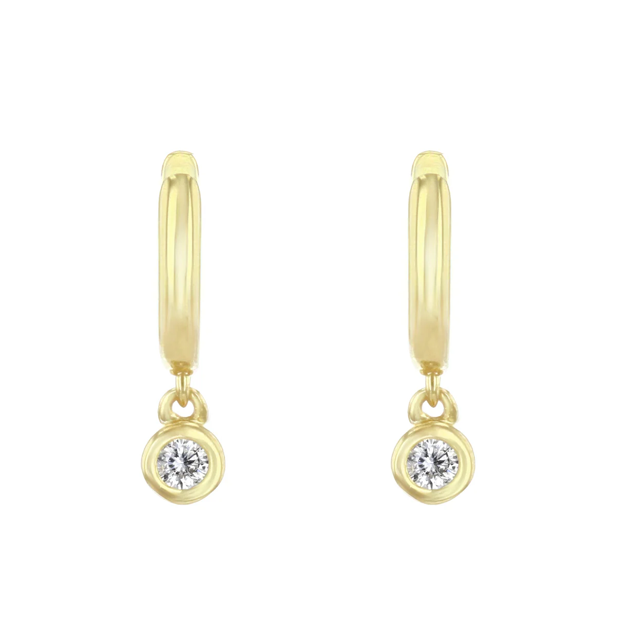 Soleil Collection Diamond Drop Bezel Set Huggie Earrings | 9K Solid Yellow Gold - Image 3