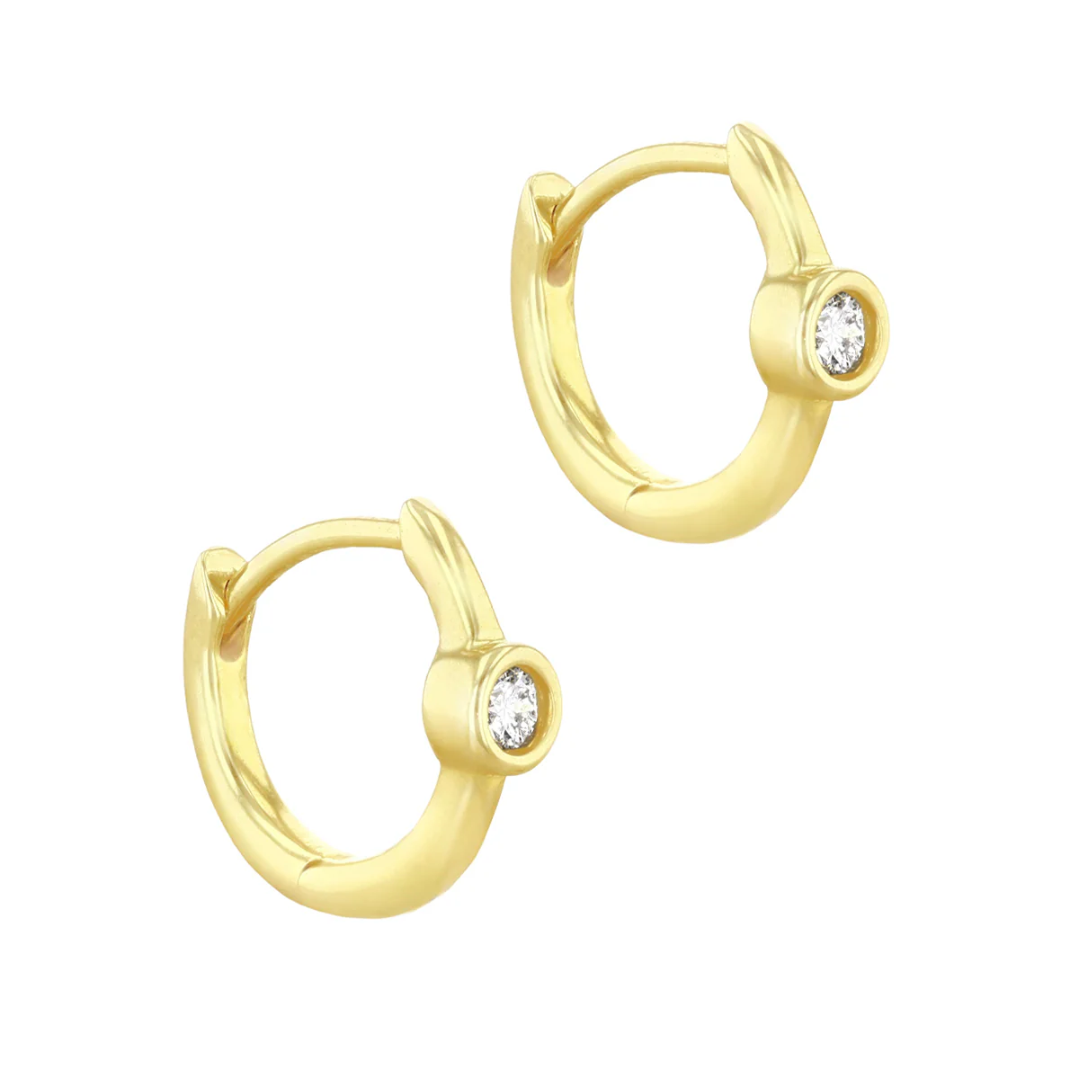 Soleil Collection Diamond Bezel Set Huggie Earrings | 9K Solid Yellow Gold - Image 2