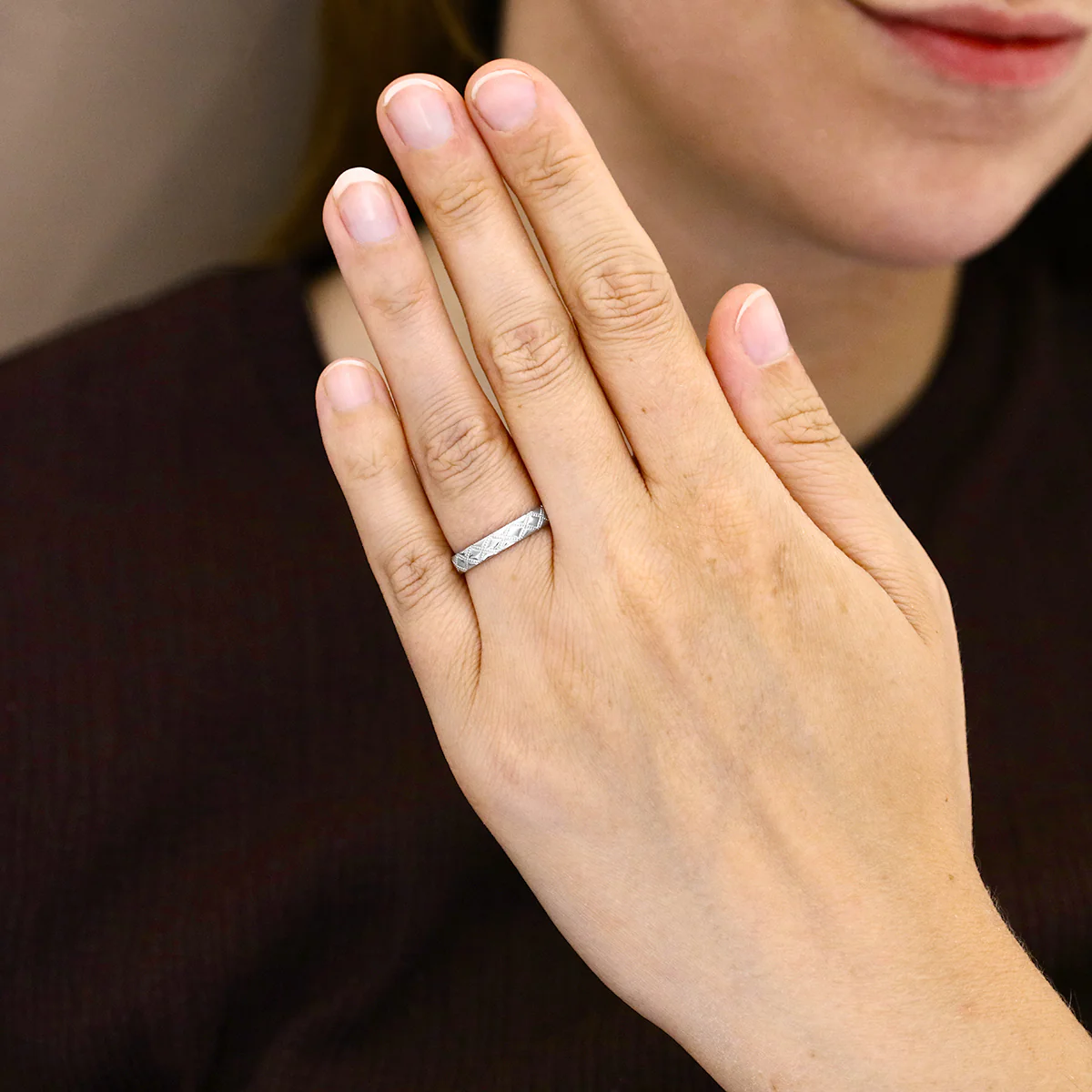 Soleil Collection Diamond Shape Patterned Dress Ring | 9K White Gold - Image 6