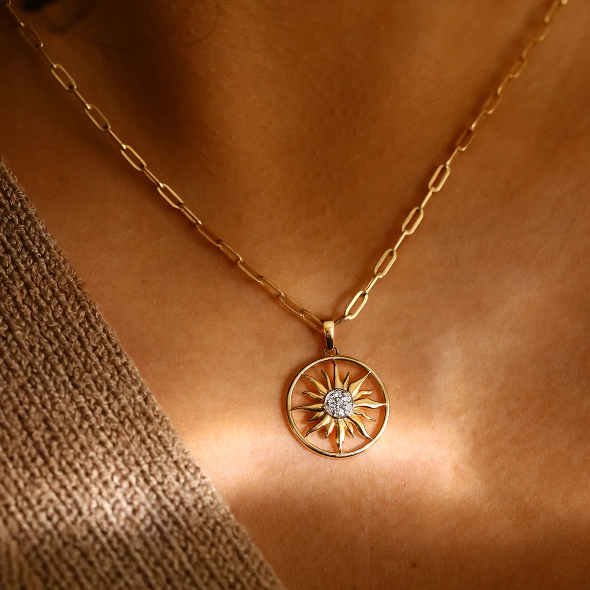 Soleil Collection Diamond Sun Pendant | 9K Solid Yellow Gold - Image 3