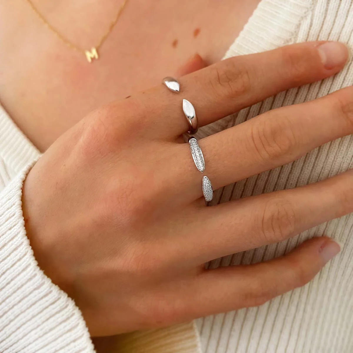 Soleil Collection Gold Claw Stacking Ring | 9K Solid White Gold - Image 6