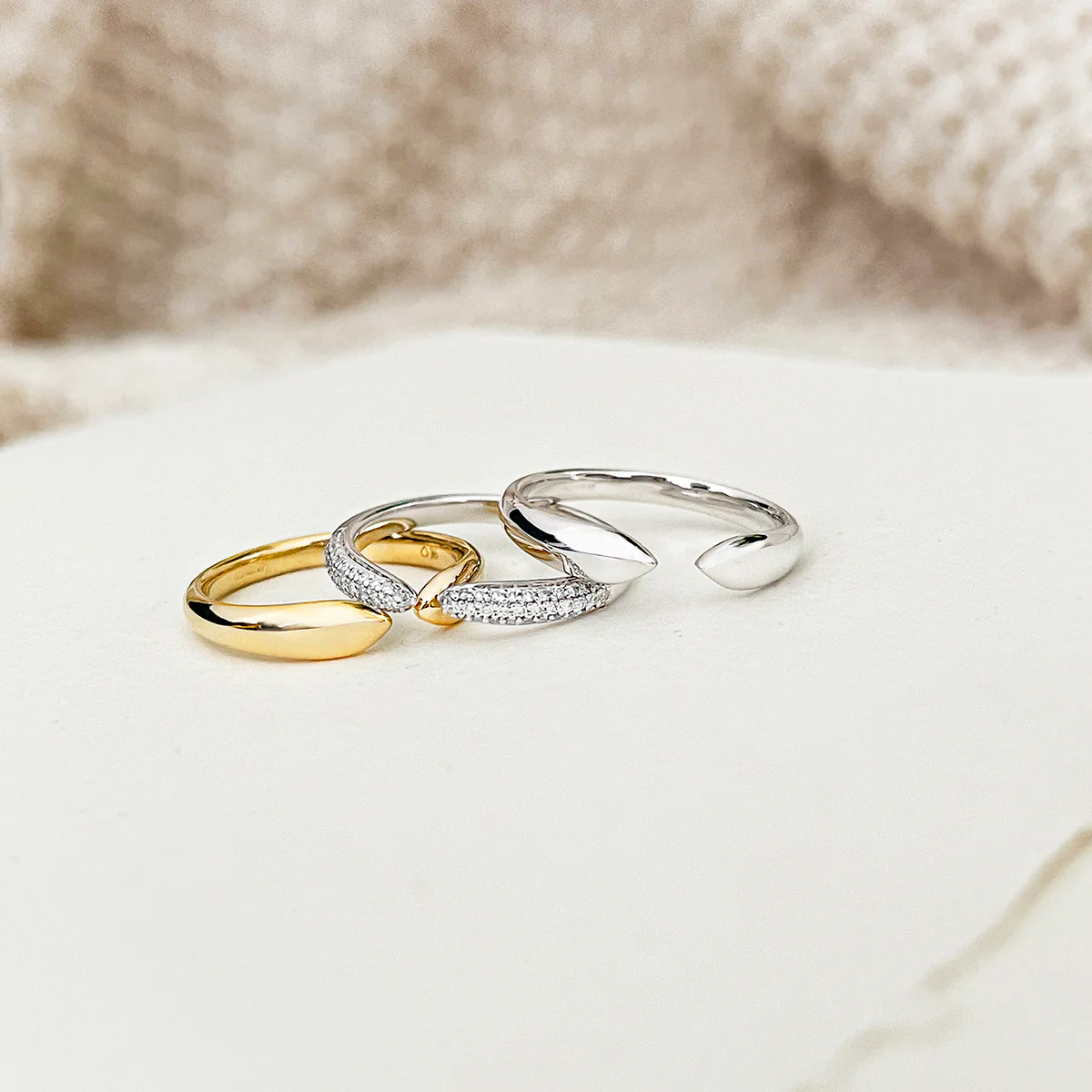 Soleil Collection Gold Claw Stacking Ring | 9K Solid White Gold - Image 8