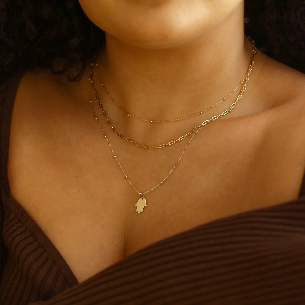 Soleil Collection Hamsa Hand Pendant | 9K Solid Yellow Gold - Image 5