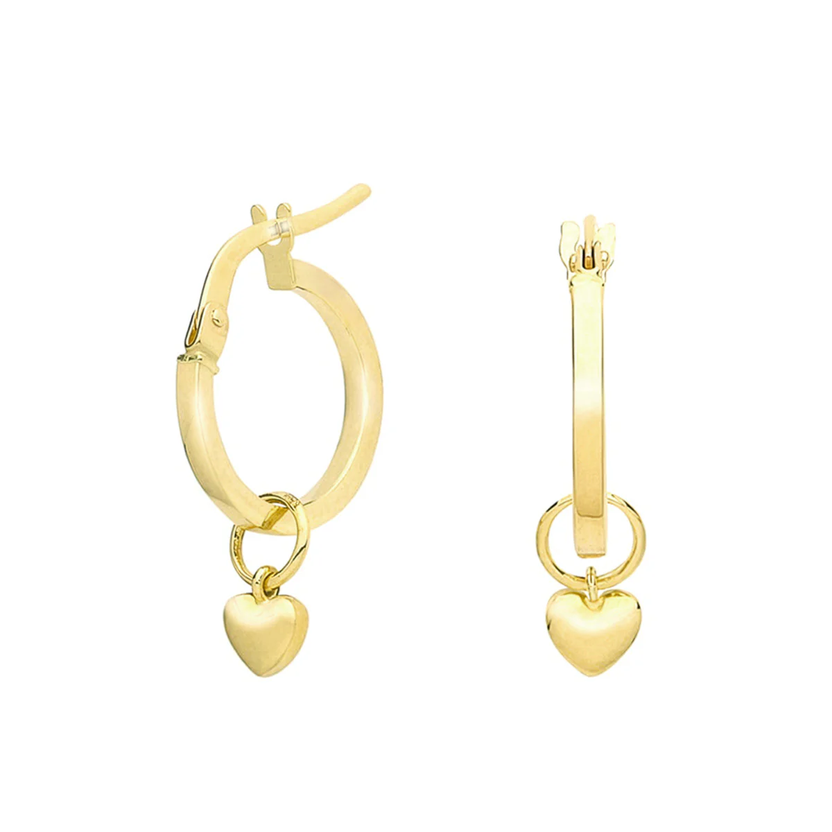 Soleil Collection Heart Charm Hoop Earrings | 9K  Solid Yellow Gold