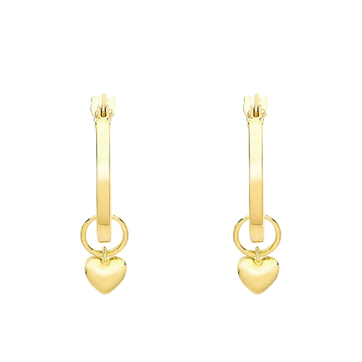 Soleil Collection Heart Charm Hoop Earrings | 9K  Solid Yellow Gold - Image 2