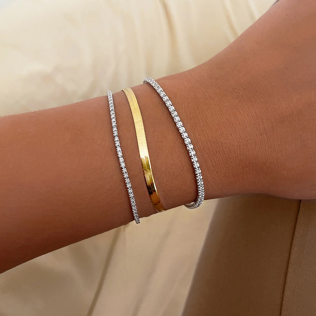 Soleil Collection Herringbone Bracelet | 9K Solid Yellow Gold - Image 3